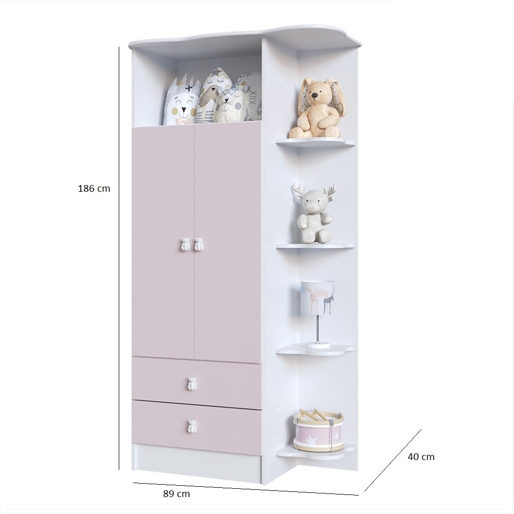 Encontraproduto.com.br - Quarto de Bebê Fofura, com Guarda-Roupa, Cômoda e Berço Móveis Percasa Branco/Rosa