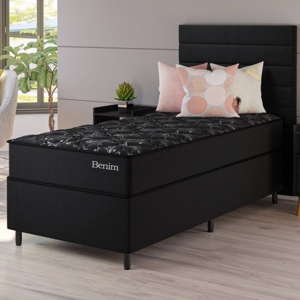 Encontraproduto.com.br - Conjunto Cama Box Solteiro Benim Com Molas Ensacadas 88cmx188cmx63cm Preto