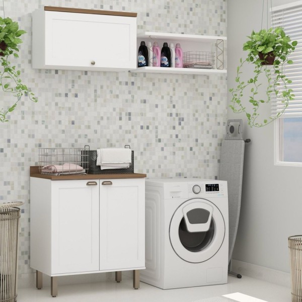 Encontraproduto.com.br - Kit área De Serviço Acquaflex 100% Mdf Com Armário, Balcão E Nicho Com Metalon Branco-ébano