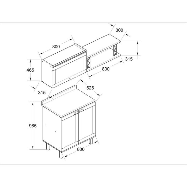 Encontraproduto.com.br - Kit área De Serviço Acquaflex 100% Mdf Com Armário, Balcão E Nicho Com Metalon Branco-ébano