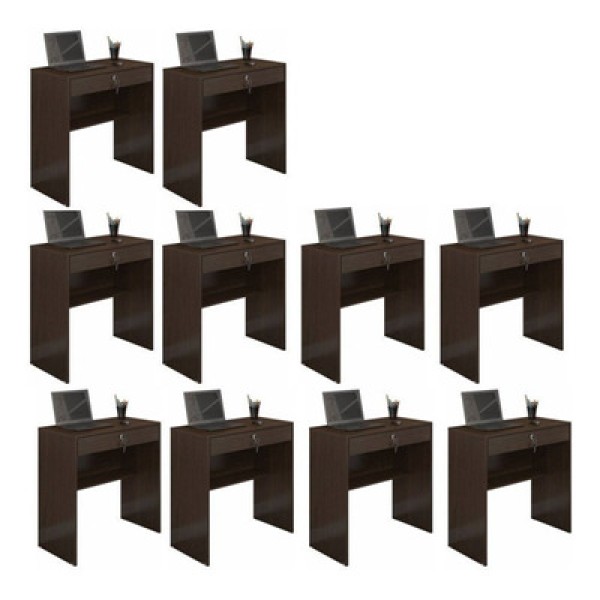 Kit 10 Escrivaninhas 72cm 1 Gaveta Com Chave Andorinha Café