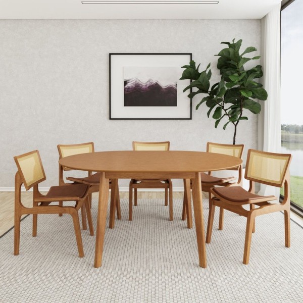 Conjunto De Mesa Extensível Redonda Tarsila Yescasa Com 6 Cadeiras Verônica Champagne
