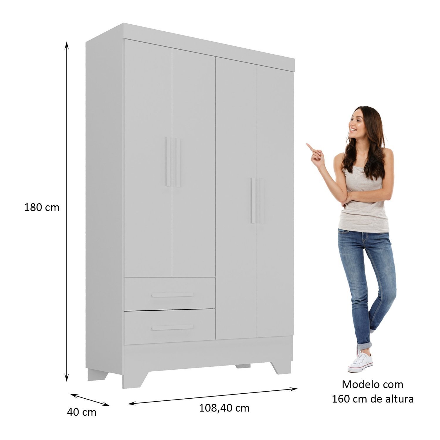Encontraproduto.com.br - Quarto de Bebê Completo Guarda Roupa 4 Portas 2 Gavetas com Cômoda e Berço Lily Espresso Móveis Branco