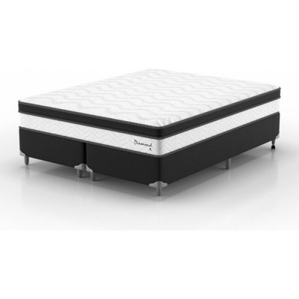 Encontraproduto.com.br - Conjunto Cama Box Queen Diamond Euro 158x198x63cm Montreal Bege E Preto