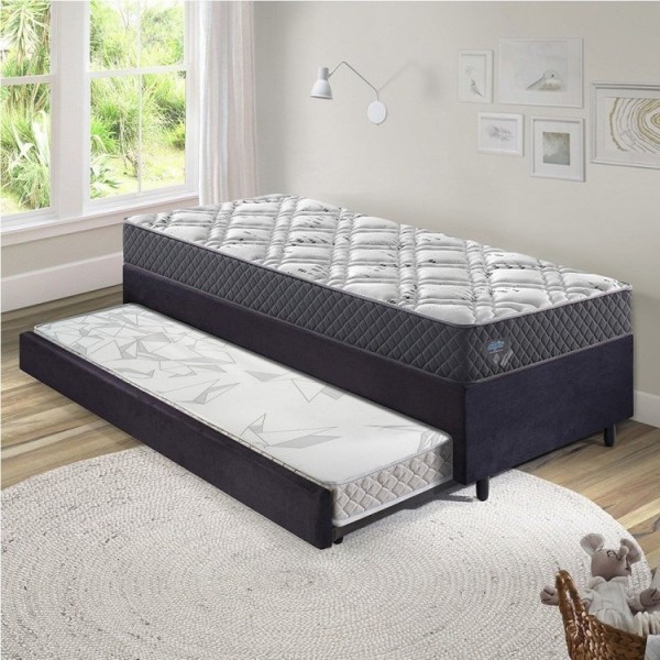 Encontraproduto.com.br - Bicama Box Solteiro King com Colchão Adapto Ecoflex Molas Ensacadas Suede 96x203cm Preto