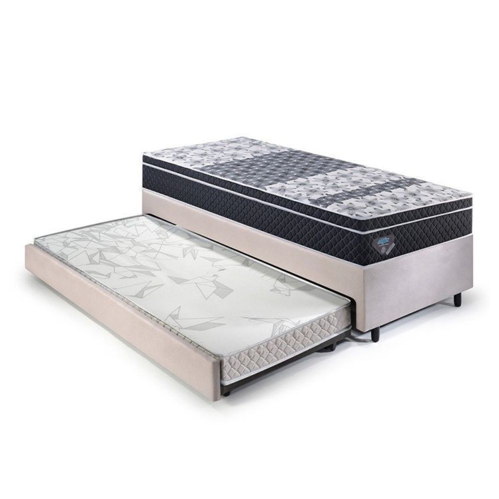Bicama Box Solteiro King c- Colchão Gran Sleep Ecoflex Molas Verticoil Suede 96x203cm Bege