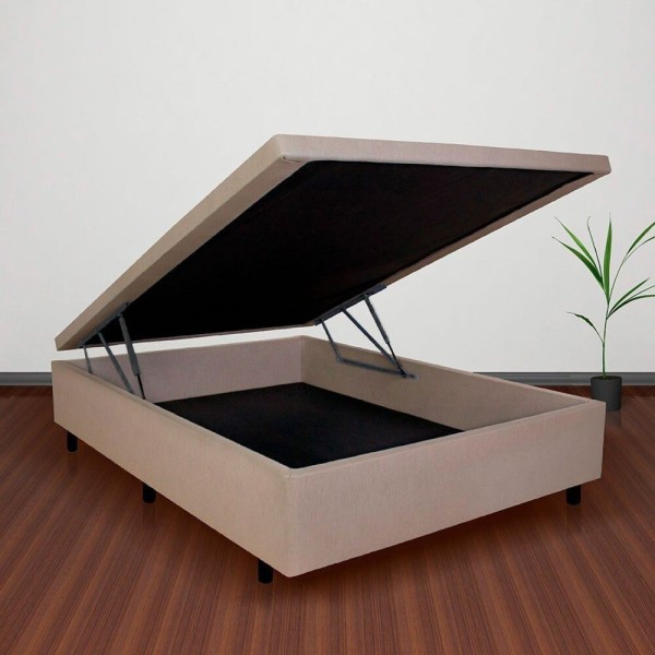Cama Box Baú Casal Courino Bege 138x188x42 Bege
