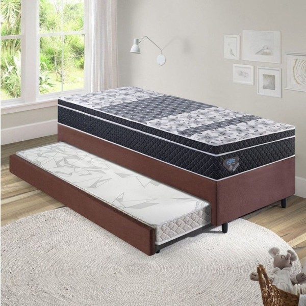Bicama Box Solteiro c- Colchão Gran Sleep Ecoflex Molas Verticoil Suede 88x188cm Marrom