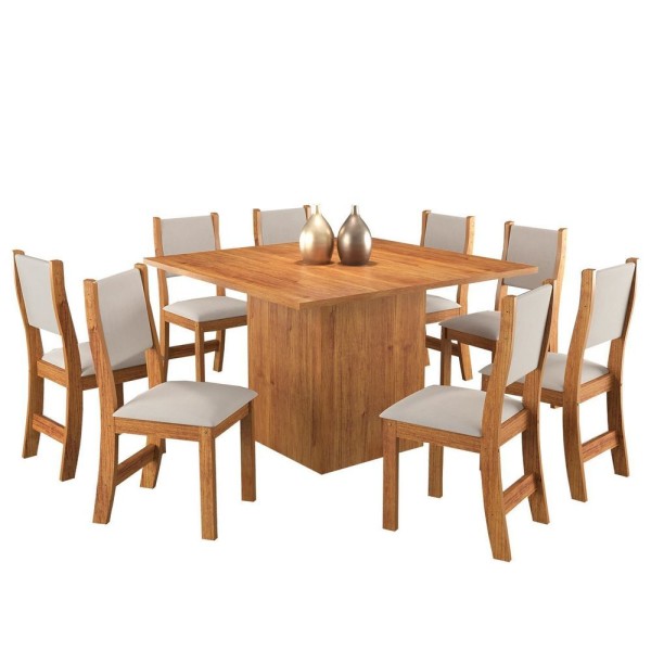 Encontraproduto.com.br - Conjunto De Jantar Mesa Quadrada Comander Com 8 Cadeiras Sol Mel/marfim