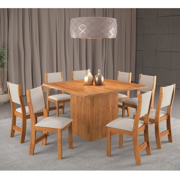 Encontraproduto.com.br - Conjunto De Jantar Mesa Quadrada Comander Com 8 Cadeiras Sol Mel/marfim