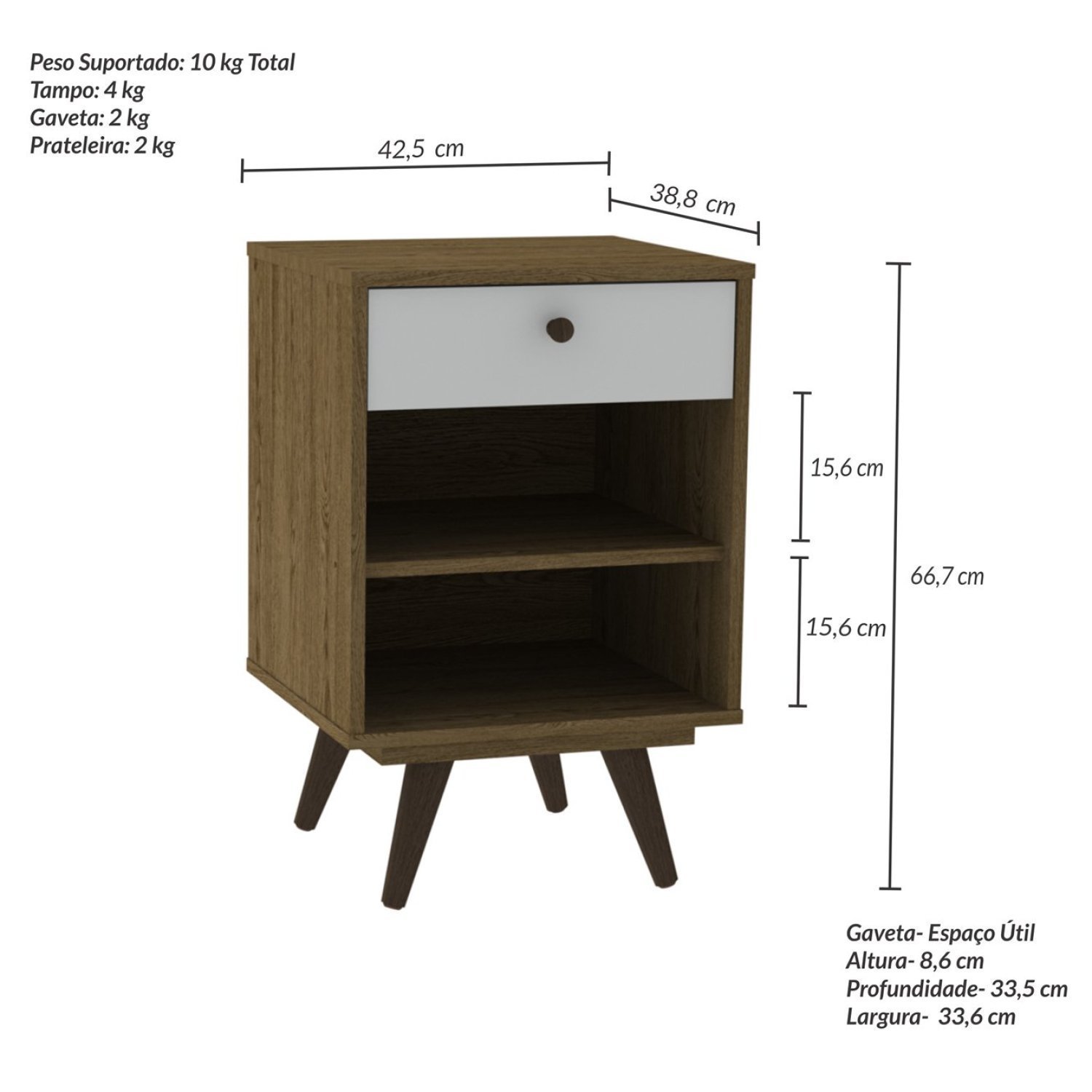 Encontraproduto.com.br - Mesa De Cabeceira Infantil 1 Gaveta 1 Prateleira Retrô Luna Rustik/branco