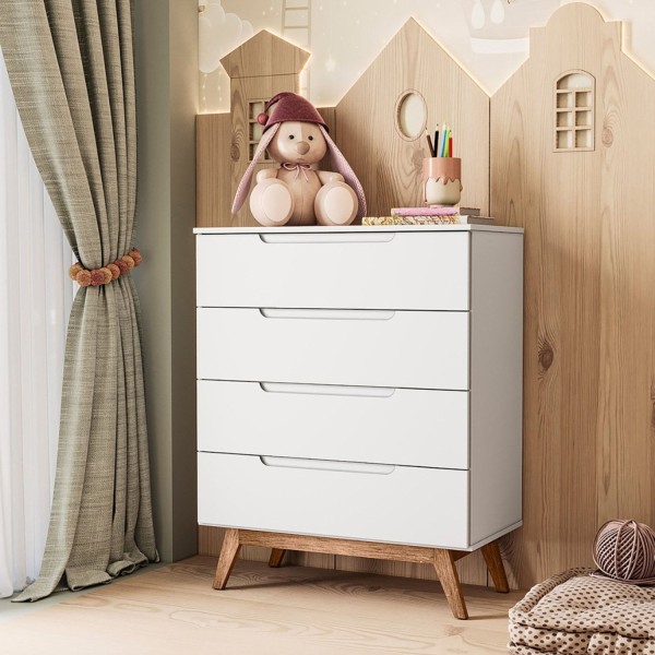 Encontraproduto.com.br - Cômoda Infantil Retrô 4 Gavetas Sonhare Branco