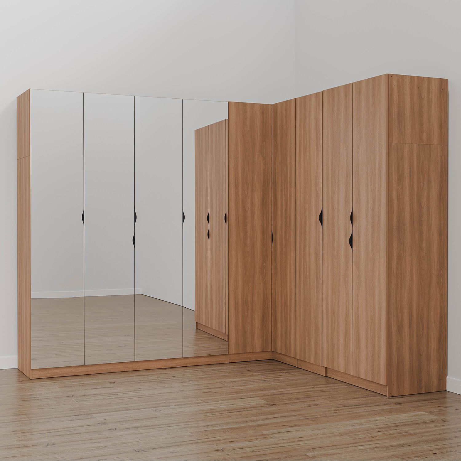 Guarda Roupa Modulado De Canto Com Espelho 9 Portas 4 Peças Hera Cabecasa Madeiramadeira Louro-preto