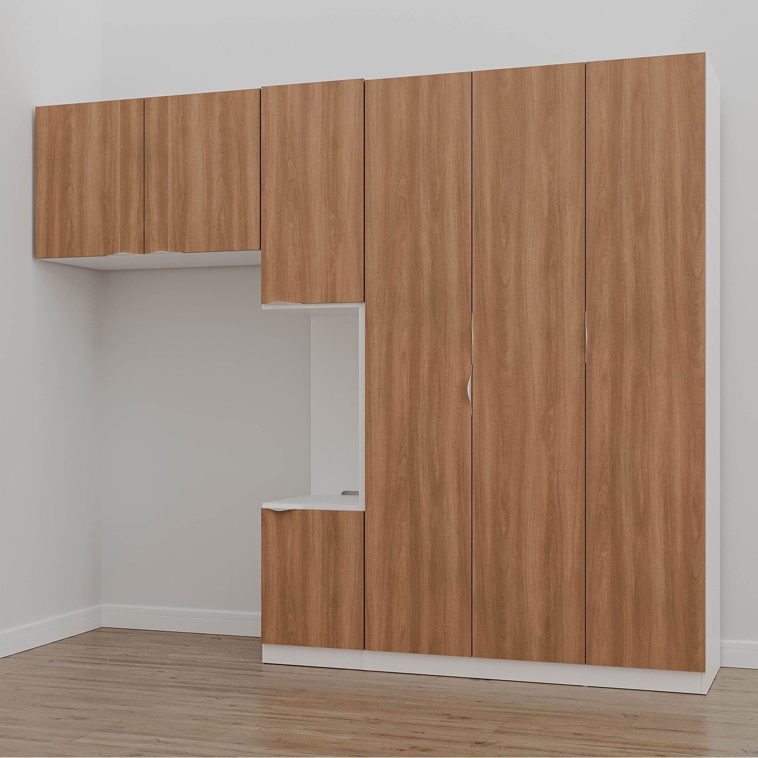 Guarda Roupa Modulado De Solteiro Com Mesa De Cabeceira Direita 7 Portas 3 Peças Hera Madei Branco