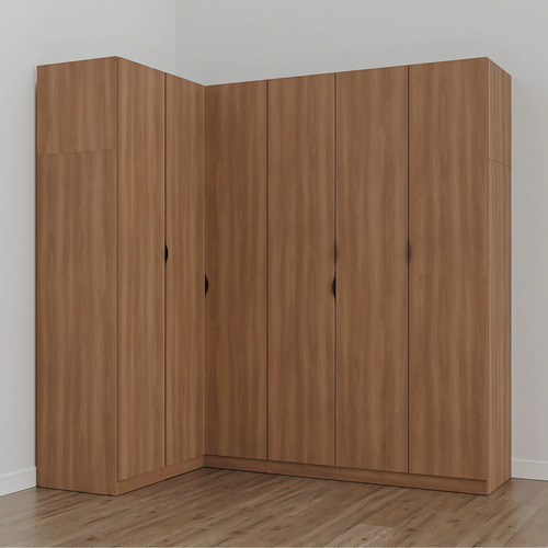 Guarda Roupa Modulado De Solteiro Com Mesa De Cabeceira Esquerda 7 Portas 3 Peças Hera Made Branco