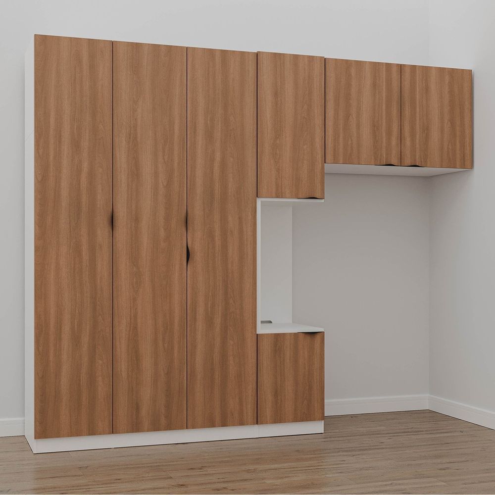Guarda Roupa Modulado De Solteiro Com Mesa De Cabeceira Esquerda 7 Portas 3 Peças Hera Made Branco