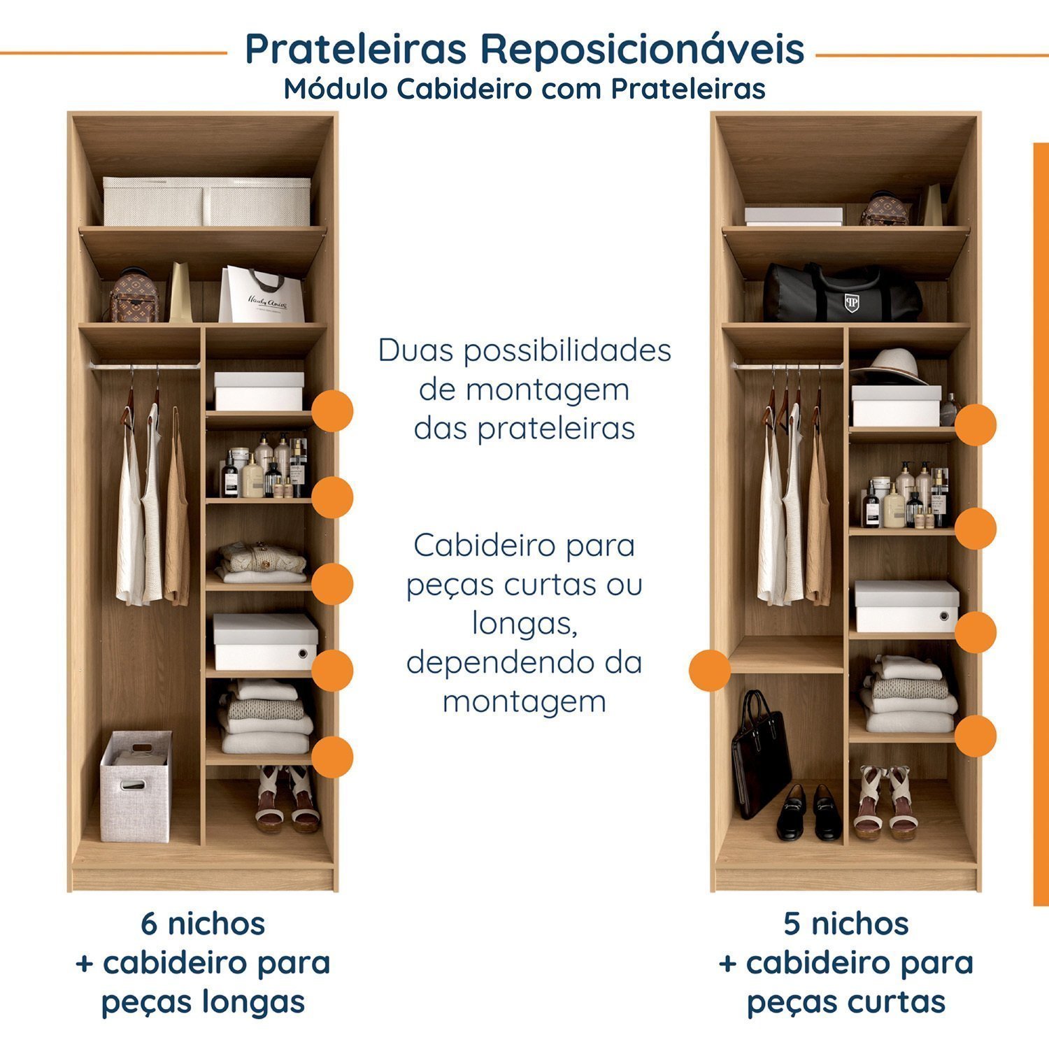 Encontraproduto.com.br - Guarda-roupa Modulado Joy 4 Peças Canto, Nicho Com 2 Gaveta, Penteadeira E ideiro Com Nichos Salmão
