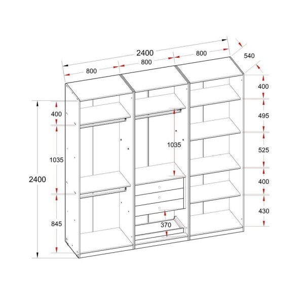 Encontraproduto.com.br - Módulo Closet Casal Sem Portas 3 Gaveta 100% Mdf Infinity Savana