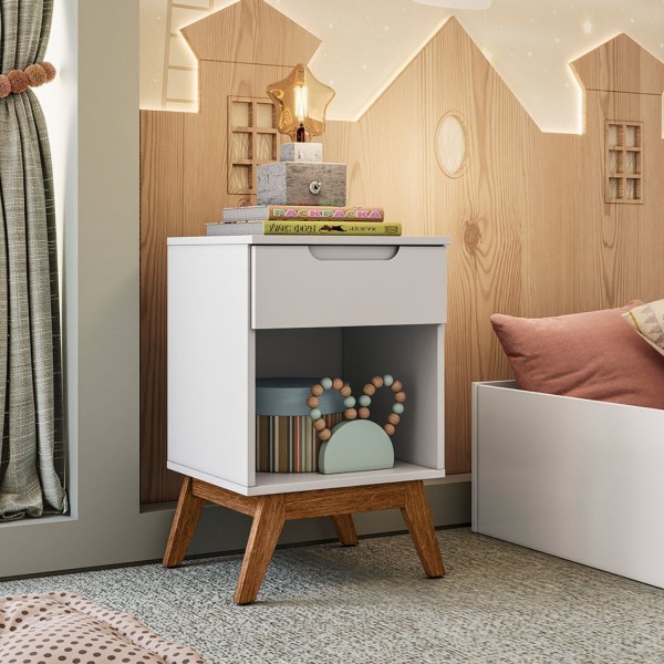 Encontraproduto.com.br - Mesa De Cabeceira Infantil Retrô 1 Gaveta Sonhare Branco