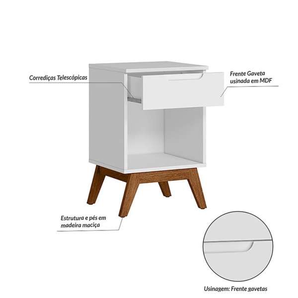 Encontraproduto.com.br - Mesa De Cabeceira Infantil Retrô 1 Gaveta Sonhare Branco