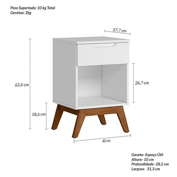Encontraproduto.com.br - Mesa De Cabeceira Infantil Retrô 1 Gaveta Sonhare Branco