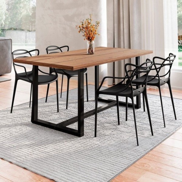 Conjunto Mesa De Jantar Rústica De Madeira Maciça Com 4 Cadeiras Allegra Marrom-preto