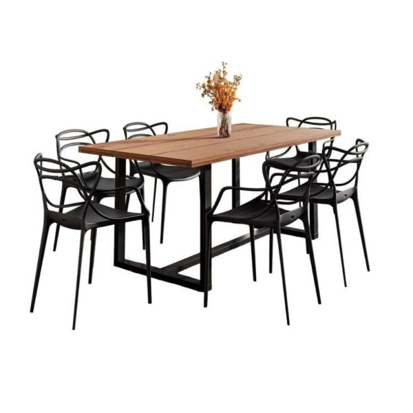 Encontraproduto.com.br - Conjunto Mesa De Jantar Rústica De Madeira Maciça Com 6 Cadeiras Allegra Preto-marrom