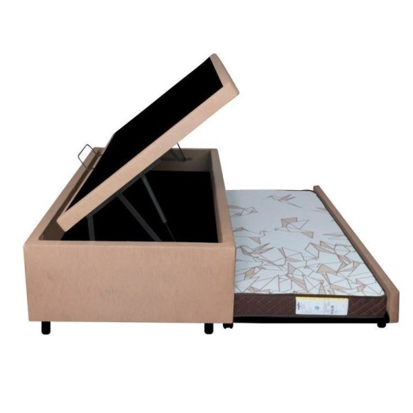 Encontraproduto.com.br - Bicama Com Baú Solteiro Reforçado Em Courino 88x188 Cm Bege