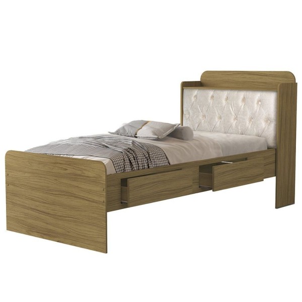 Encontraproduto.com.br - Cama Solteiro Com Baú 2 Gavetas Tamires Freijó
