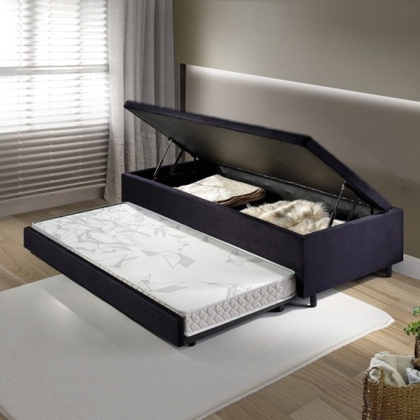 Encontraproduto.com.br - Bicama Com Baú Solteiro Reforçado Em Suede 88x188cm Preto