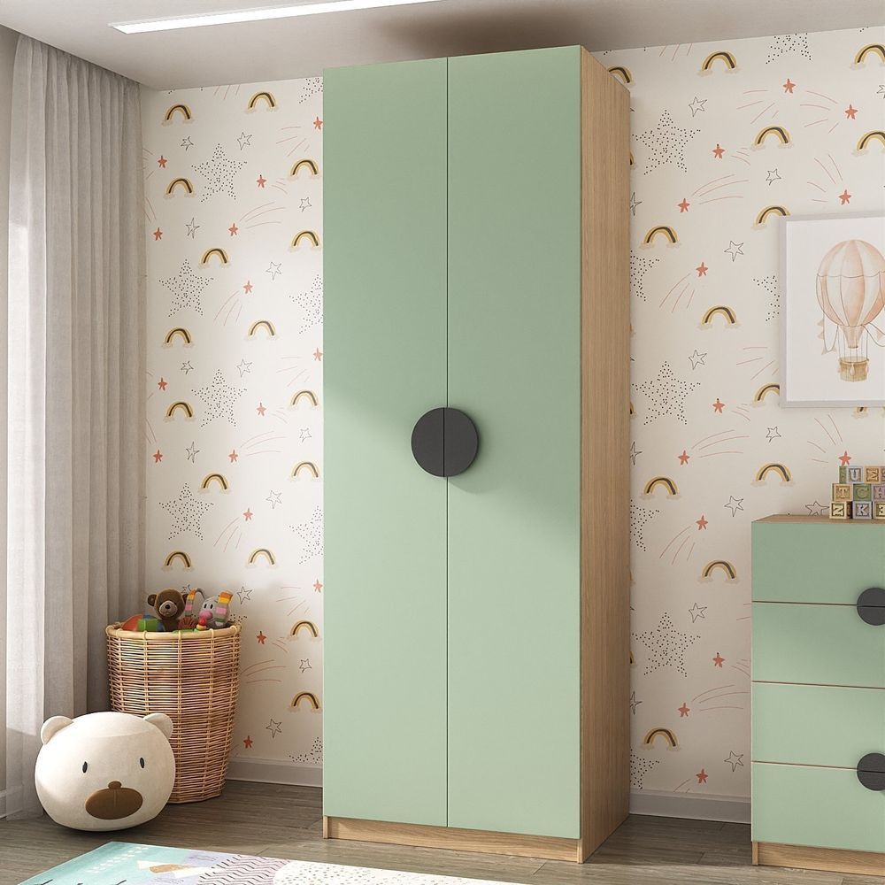 Guarda Roupa Infantil Modulado 2 Portas Com Nichos E 2 Gavetas Joy Kids Cabecasa Madeiramadeira Verde-avena