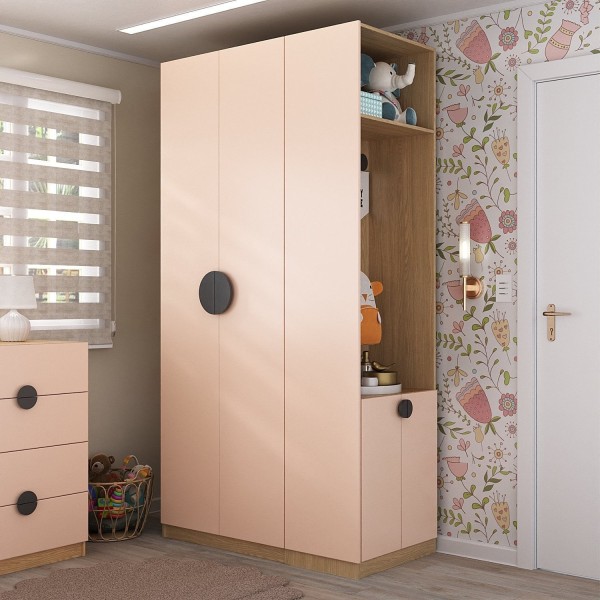 Encontraproduto.com.br - Conjunto Modulado Infantil 2 Peças Com 4 Portas 2 Gavetas Com Nichos E Sapateira Joy Kids Cabecasa M Salmão-avena