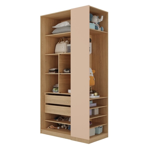 Encontraproduto.com.br - Conjunto Modulado Infantil 2 Peças Com 4 Portas 2 Gavetas Com Nichos E Sapateira Joy Kids Cabecasa M Salmão-avena