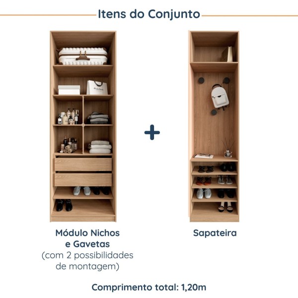 Encontraproduto.com.br - Conjunto Modulado Infantil 2 Peças Com 4 Portas 2 Gavetas Com Nichos E Sapateira Joy Kids Cabecasa M Salmão-avena