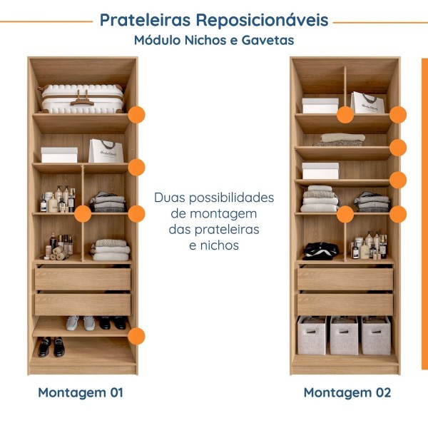 Encontraproduto.com.br - Conjunto Modulado Infantil 2 Peças Com 4 Portas 2 Gavetas Com Nichos E Sapateira Joy Kids Cabecasa M Salmão-avena
