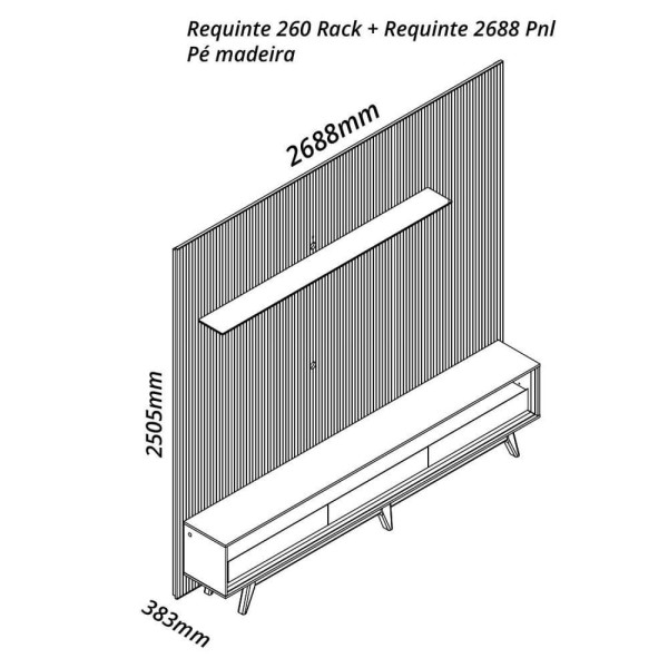 Encontraproduto.com.br - Rack Com Painel Para Tv Até 85 Polegadas Led 3 Gavetas Com Pés Madeira 270cm Requinte Naturale/off White