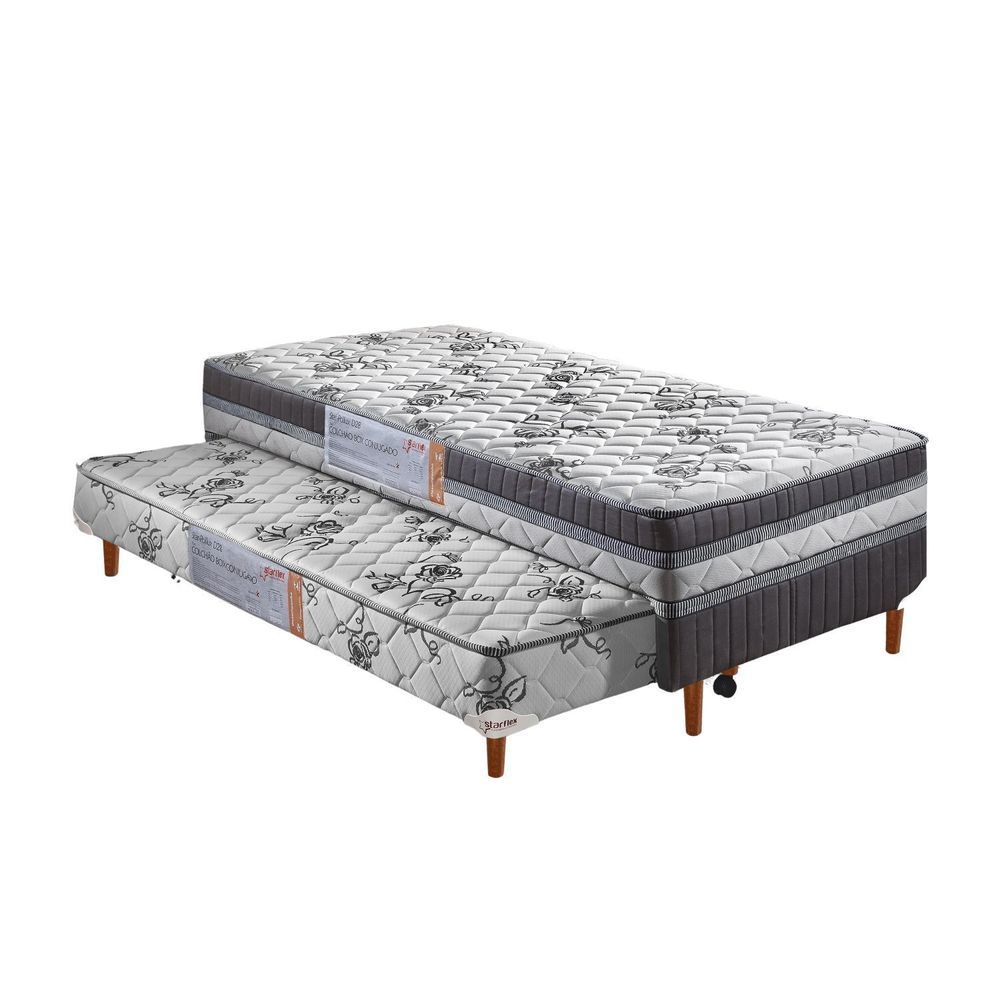 Cama Box Conjugada Solteiro D-28 Com Auxiliar 188x88x59 Cinza-branco
