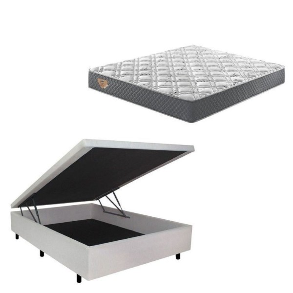 Conjunto Cama Box Baú Casal 138x188cm Em Courino Com Colchão Adapto Molas Ensacadas Areia-cinza