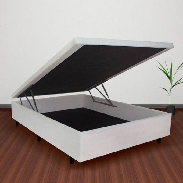 Encontraproduto.com.br - Conjunto Cama Box Baú Casal 138x188cm Em Courino Com Colchão Adapto Molas Ensacadas Areia-cinza