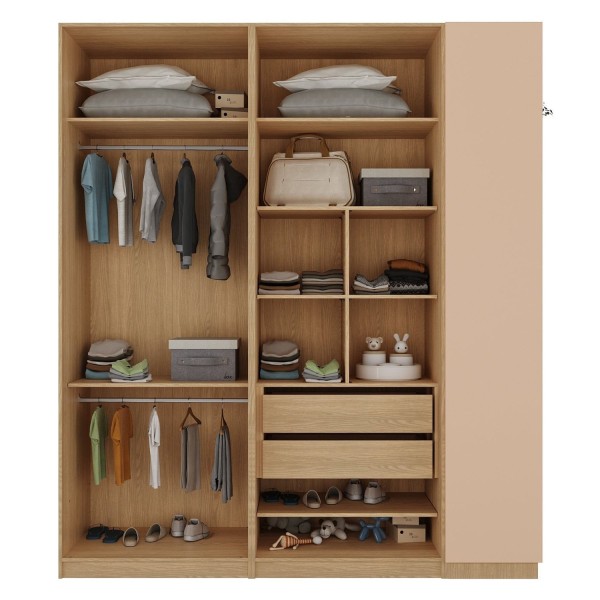 Encontraproduto.com.br - Conjunto Modulado Infantil 3 Peças 6 Portas, Cabideiros, Nichos, 2 Gavetas E Sapateira Joy Kids Cabe Salmão-avena
