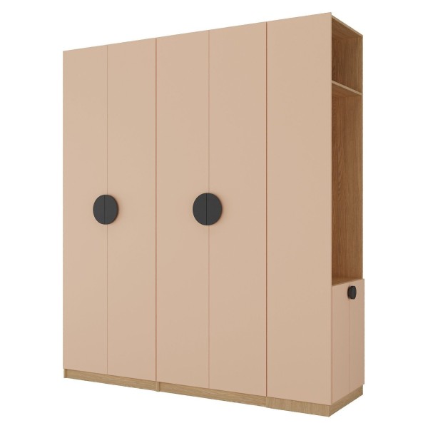 Encontraproduto.com.br - Conjunto Modulado Infantil 3 Peças 6 Portas, Cabideiros, Nichos, 2 Gavetas E Sapateira Joy Kids Cabe Salmão-avena