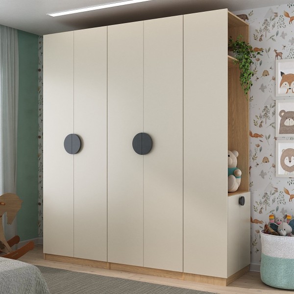 Encontraproduto.com.br - Conjunto Modulado Infantil 3 Peças 6 Portas, Cabideiros, Nichos, 2 Gavetas E Sapateira Joy Kids Cabe Cinza-avena