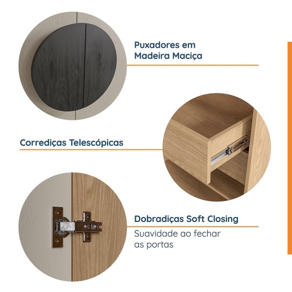 Encontraproduto.com.br - Conjunto Modulado Infantil 3 Peças 6 Portas, Cabideiros, Nichos, 2 Gavetas E Sapateira Joy Kids Cabe Cinza-avena