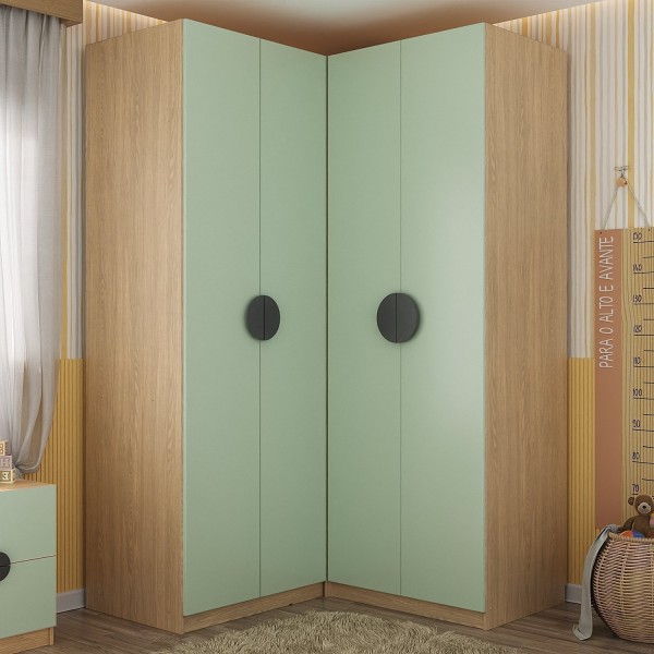 Encontraproduto.com.br - Conjunto Modulado Infantil 2 Peças Com 4 Portas 2 Gavetas Com Nichos E Sapateira Joy Kids Cabecasa M Verde-avena