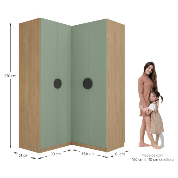 Encontraproduto.com.br - Conjunto Modulado Infantil 2 Peças Com 4 Portas 2 Gavetas Com Nichos E Sapateira Joy Kids Cabecasa M Verde-avena