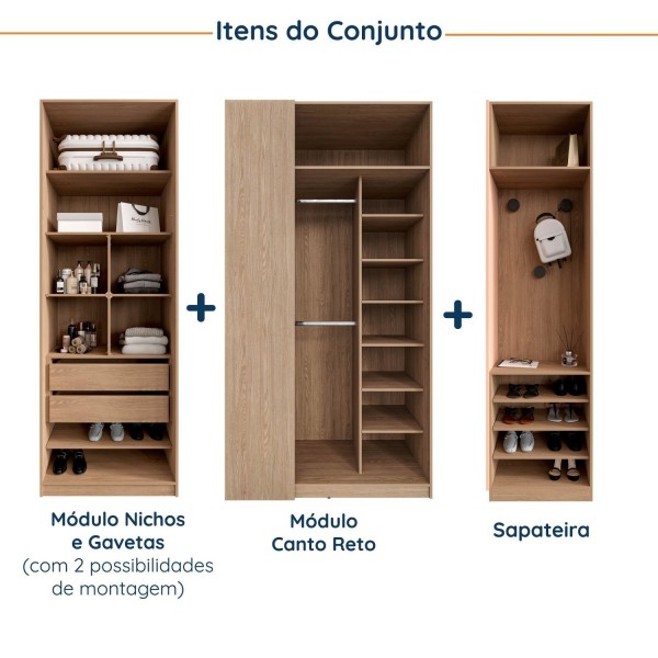 Encontraproduto.com.br - Conjunto Modulado Infantil De Canto 3 Peças 6 Portas Nicho Com 2 Gavetas E Sapateira Joy Kids Cabeca Salmão-avena