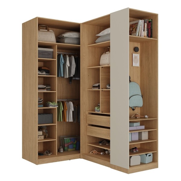 Encontraproduto.com.br - Conjunto Modulado Infantil de Canto 3 Peças 6 Portas Nicho com 2 Gavetas e Sapateira Joy Kids Cabeca Cinza/Avena