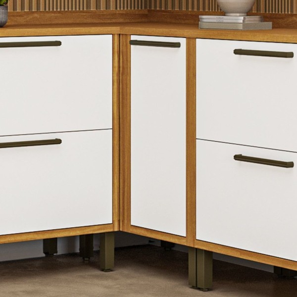 Encontraproduto.com.br - Balcão De Cozinha Canto Reto Com 1 Porta E Tampo 100% Mdf Vicenza Espresso Móveis Amêndoa/branco