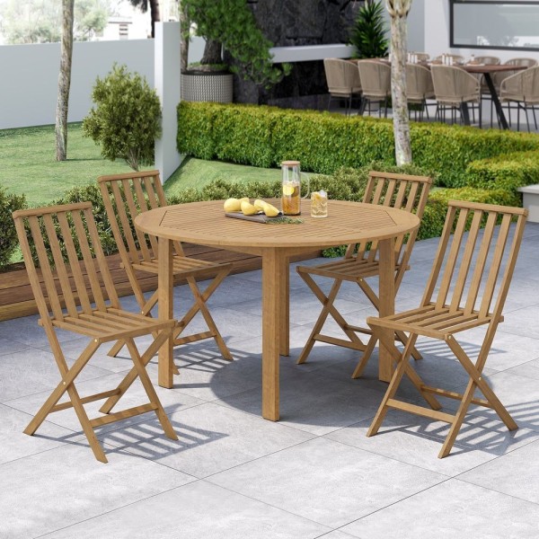 Encontraproduto.com.br - Conjunto De Mesa Redonda E 4 Cadeiras Dobráveis Aster Yescasa Madeira
