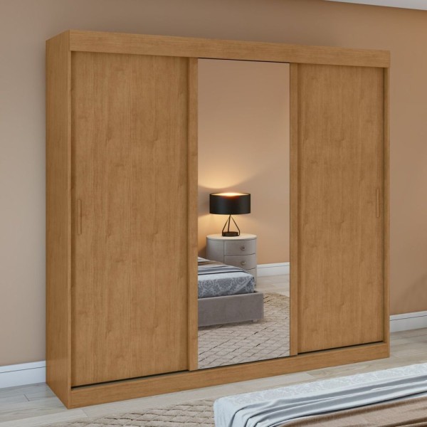 Guarda-roupa 3 Portas 3 Gavetas Saion Plus 1 Porta Glass Amêndoa Clean-off White-amêndoa Clean